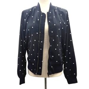Who‎ What Wear Black White Polka Dot Zip Up Bomber Jacket Womens Size Medium